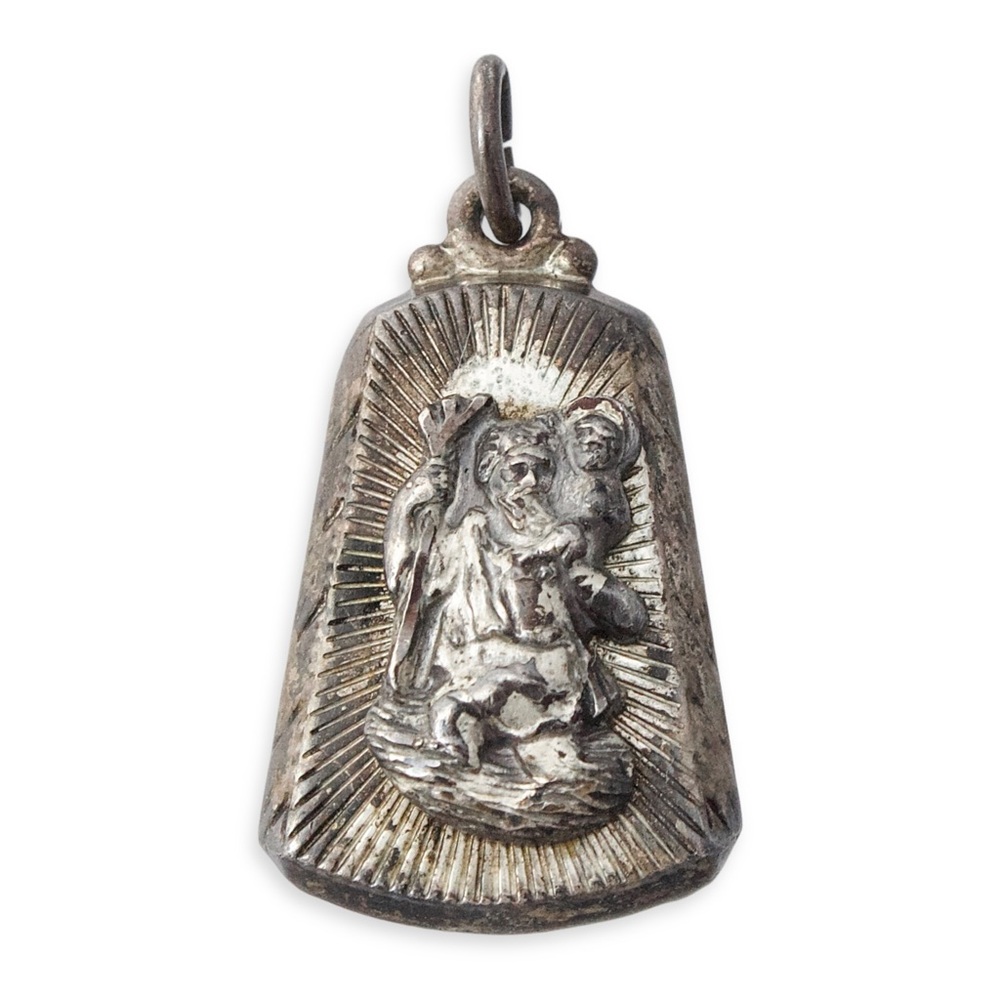 Vintage St. Christopher Sterling Silver Necklace Pendant / Charm Saint Medal